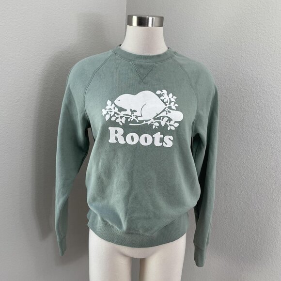 Roots Tops - Roots Sweatshirt Womens Small Sage Beaver Logo Organic Cotton Fleece Crewneck